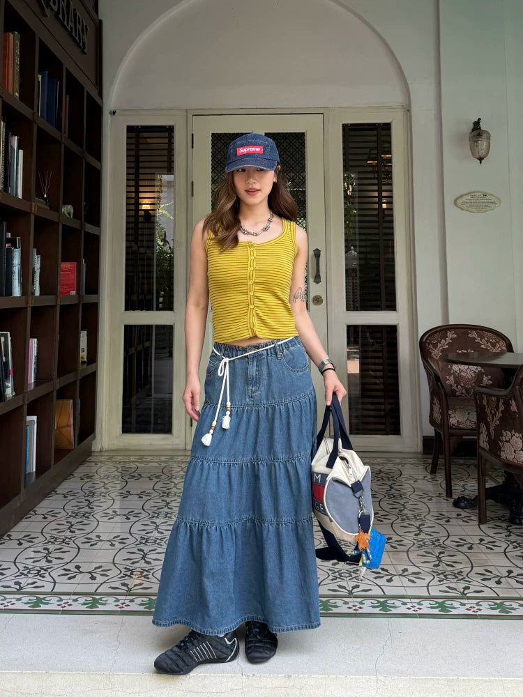 CCYE Soft Denim High Waist A-shaped Skirt