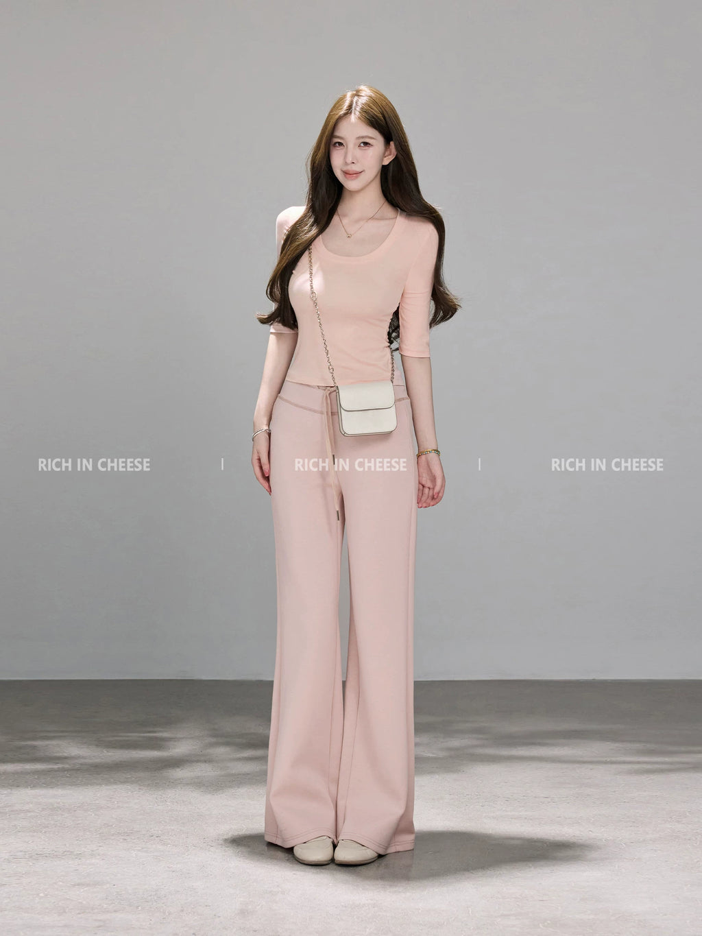 RICH IN CHEESE Versatile Knitted Tee Knitted Trousers Set