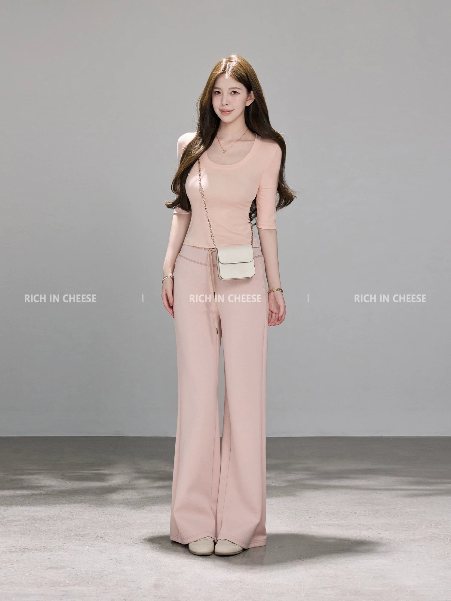 RICH IN CHEESE Versatile Knitted Tee Knitted Trousers Set