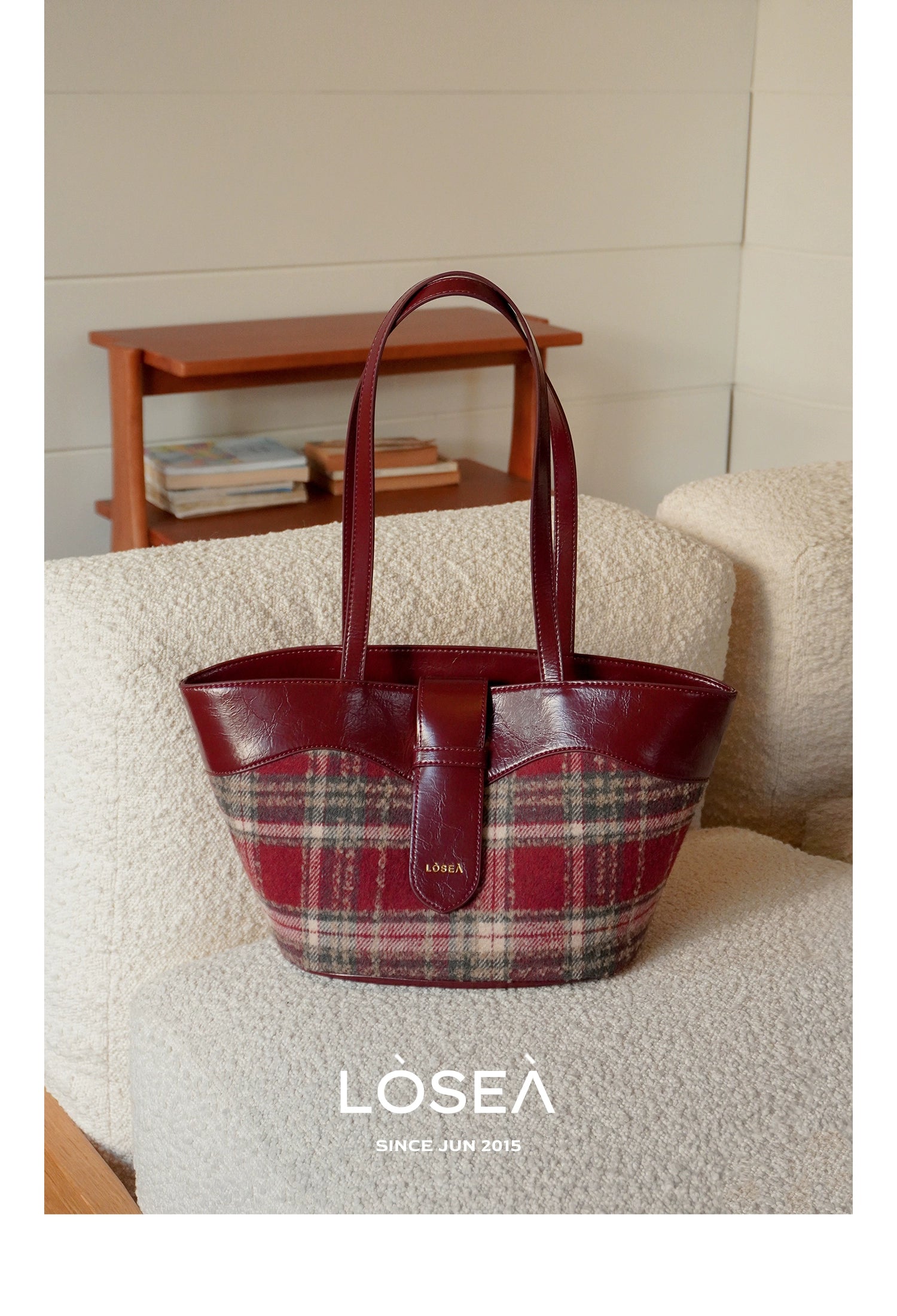 LOSEA Large Capacity Plaid Shoulder Bag