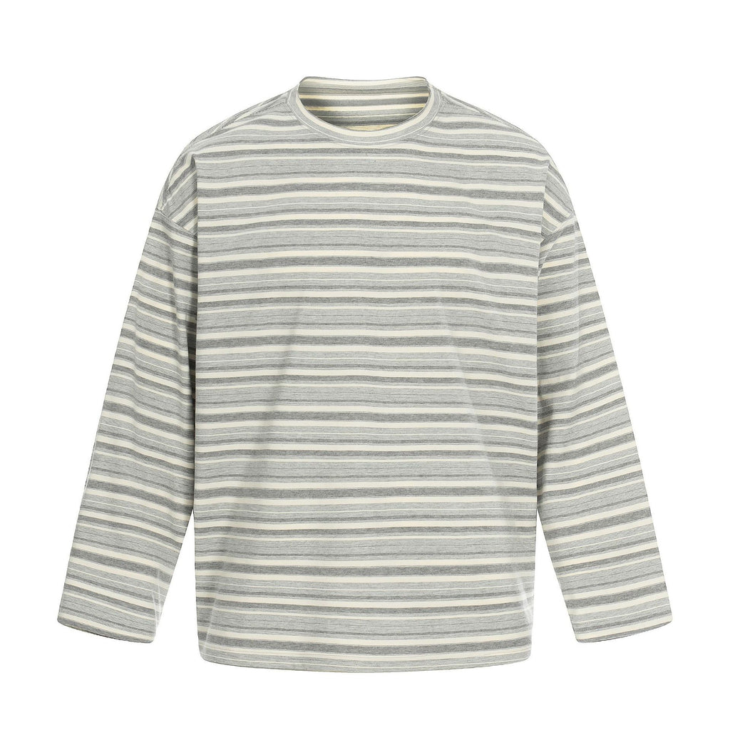 11KN Retro Striped Contrasting Color Casual Crew Neck Long Sleeve
