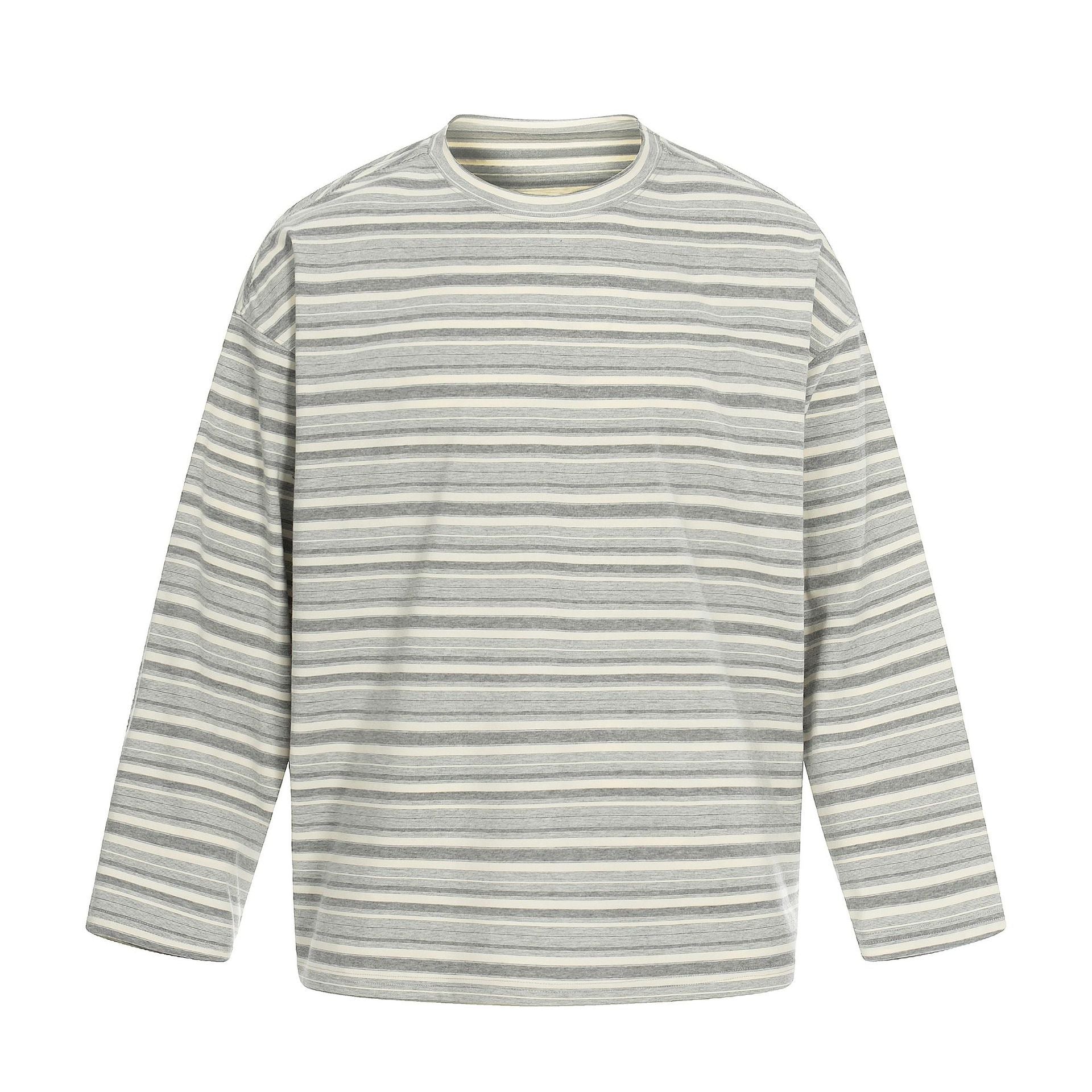 11KN Retro Striped Contrasting Color Casual Crew Neck Long Sleeve