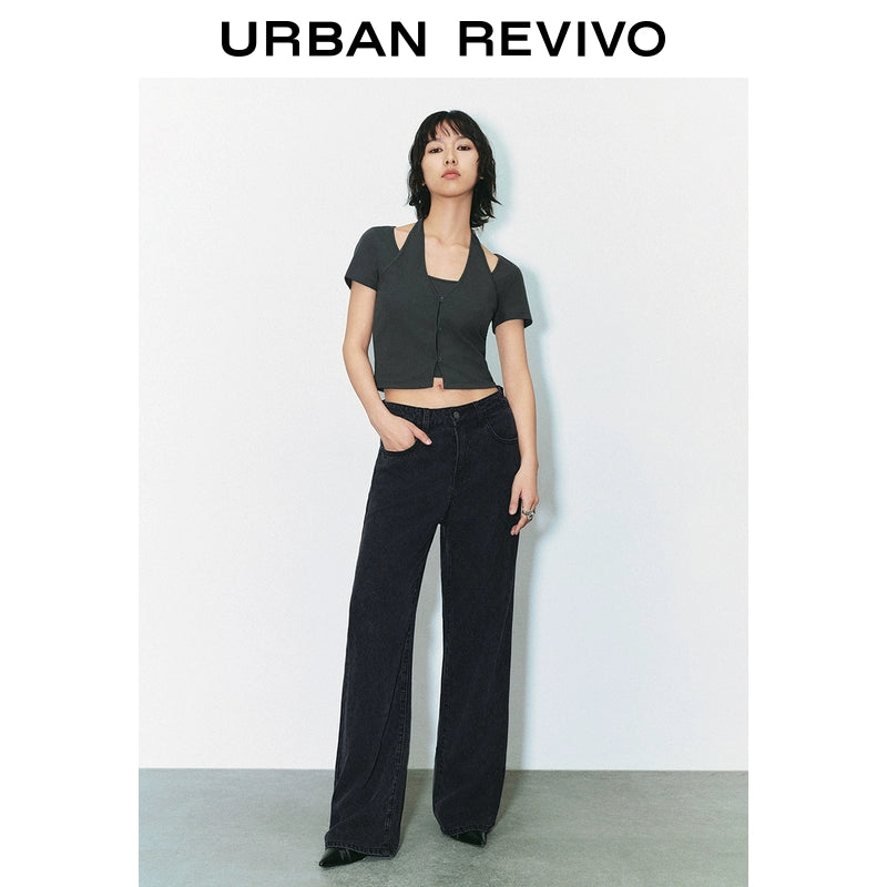 URBAN REVIVO Rhombus Dark Texture Casual Trousers