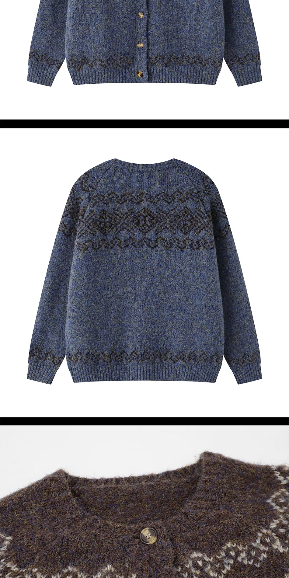 Zuocisankon Retro Tie-dye Jacquard Knitted Cardigan Sweater