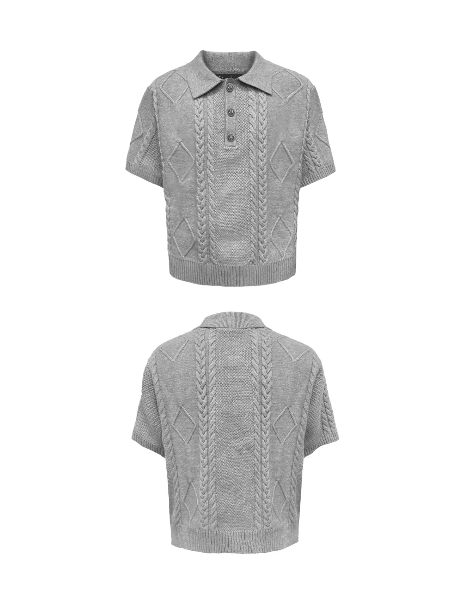WANNA LAB Button Twisted Knitted Lapel Tee