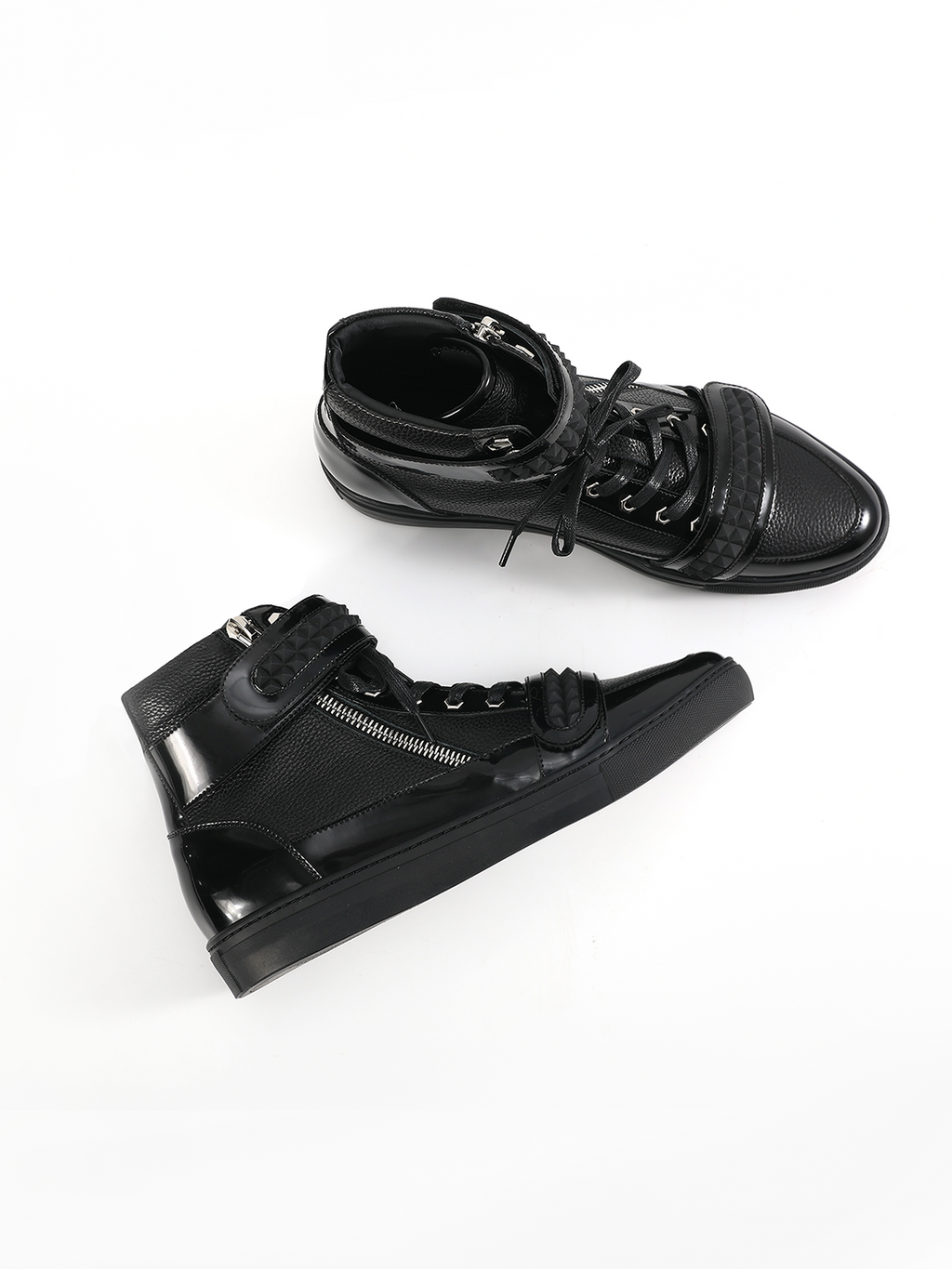 NoEmosen Velcro Patent Leather and Lychee Pattern High-top Board Shoes