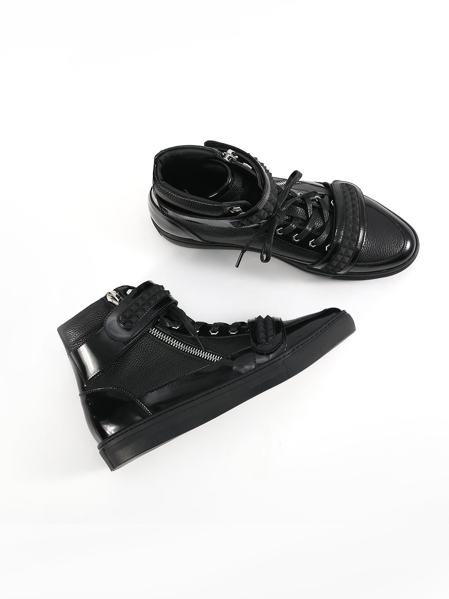 NoEmosen Velcro Patent Leather and Lychee Pattern High-top Board Shoes