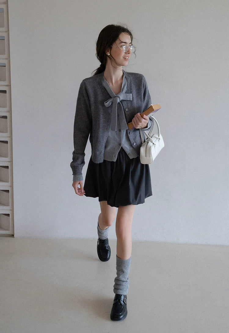 EGGKA Strappy Fake Two-piece Loose Casual Knitted Cardigan