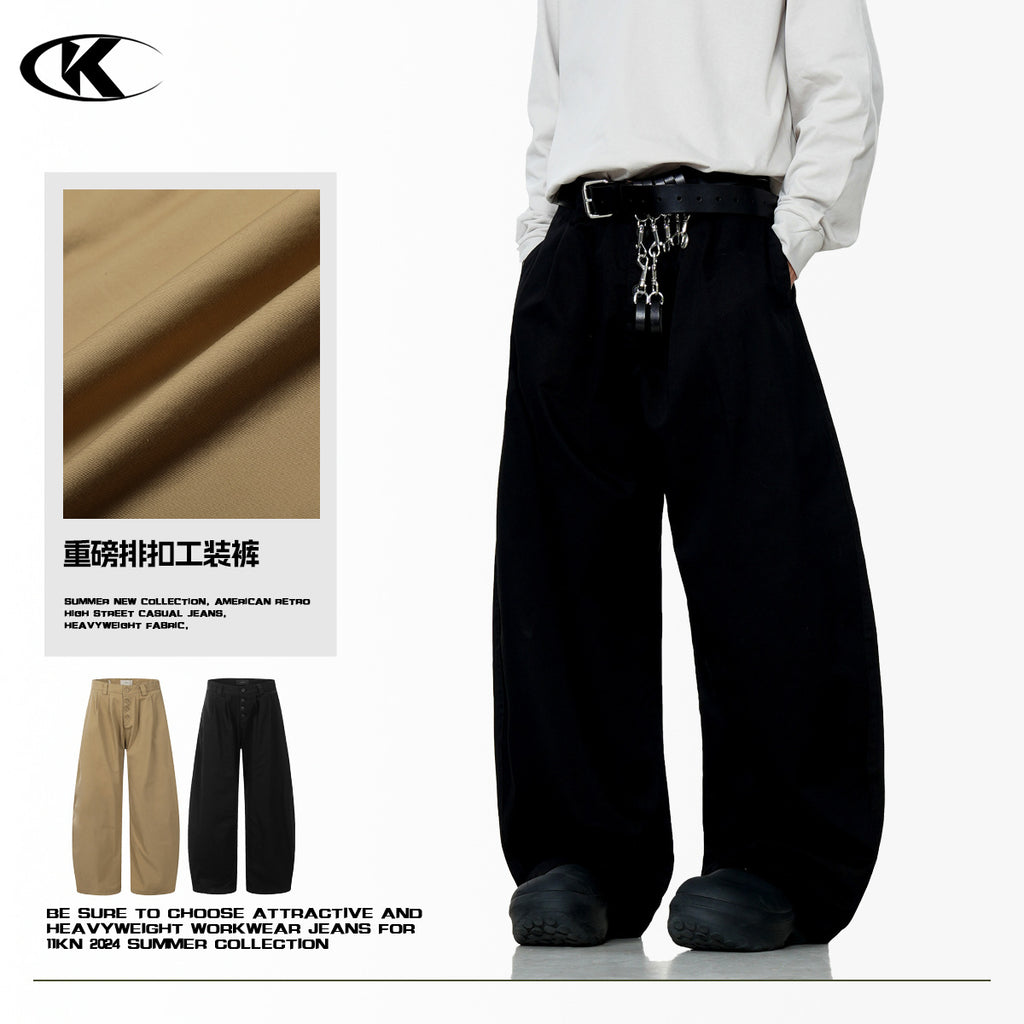 11KN button pleated three-dimensional tailoring scimitar pants