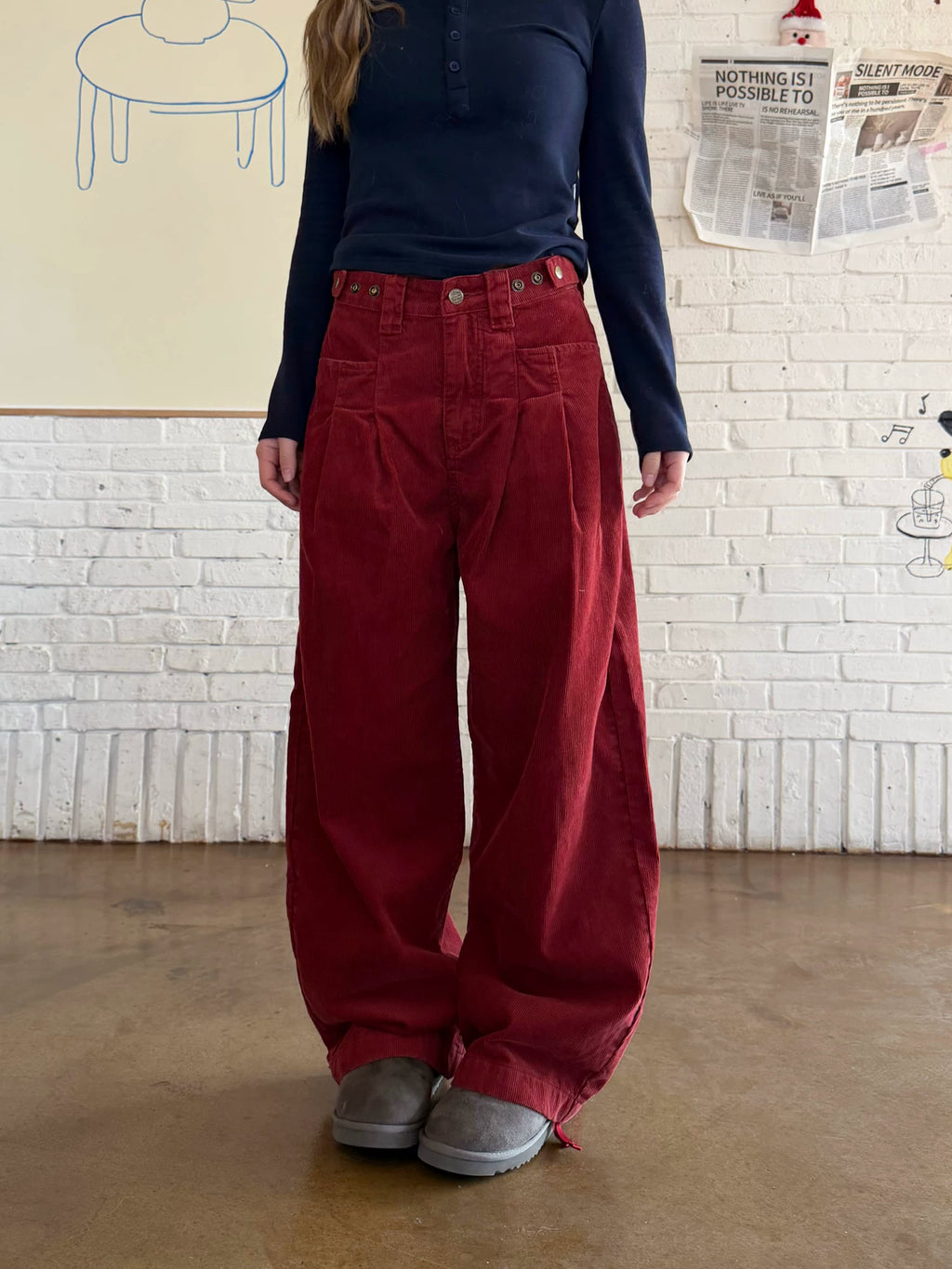 CCYE Corduroy Adjustable Waist Wide Leg Pinch-pleated Casual Pants