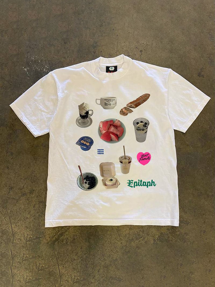 UPUPXIA Snack Splicing Print Oversize Casual Tee