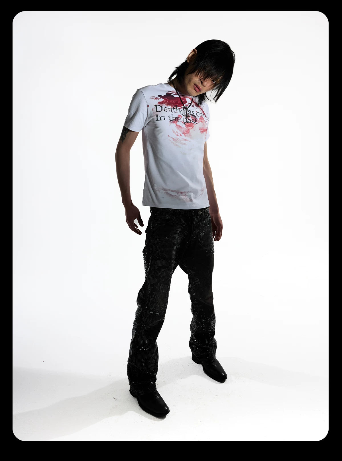NightLab Blood Stained White Ink Print Front Shoulder Tee