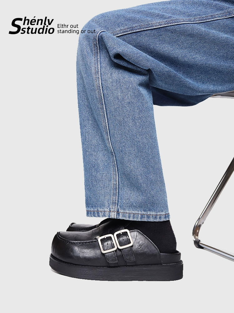 SHENLV STUDIO Double Buckle Big Head Thick Sole Heightening Birkenstocks