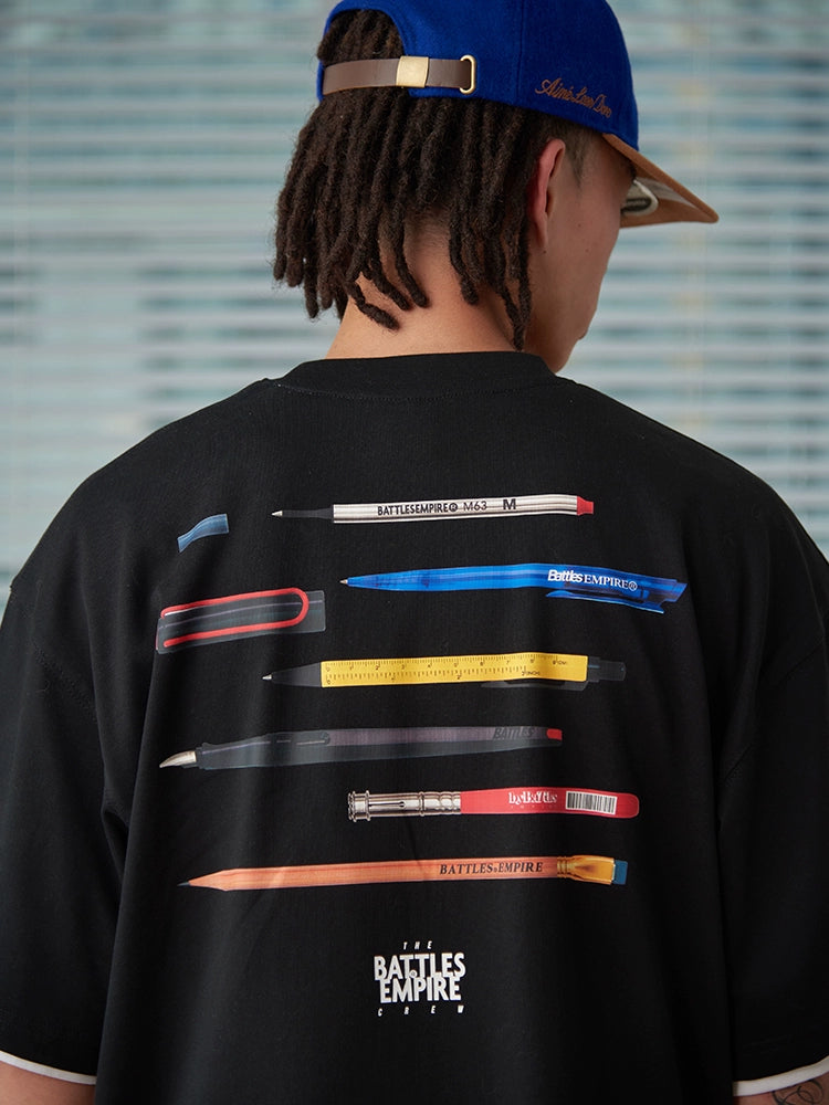Battles Embroidery Logo Round Neck Loose Tee
