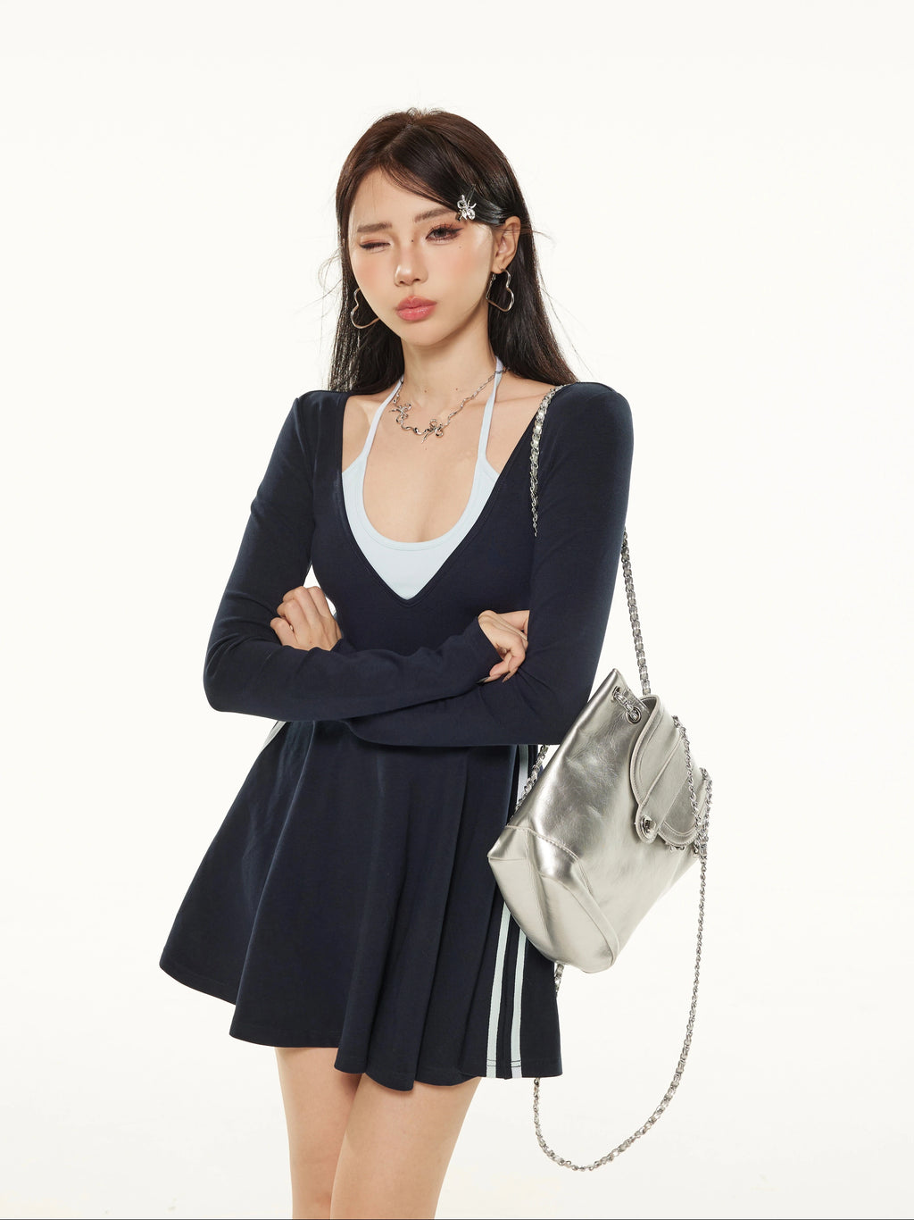 Zero Fake Two Slim and Thin Sweet Long-sleeved Skirts