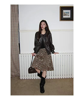 Kano Bow-embellished Small Crew Neck Leather Jacket