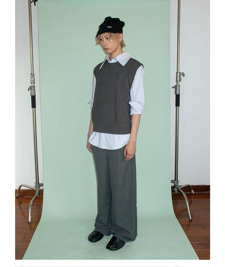 FUNKYFUN Pinstriped Straight Loose Casual Trousers