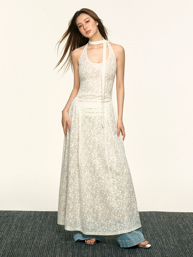 Aaisup Lace Jacquard Waist Thin Floral Skirt