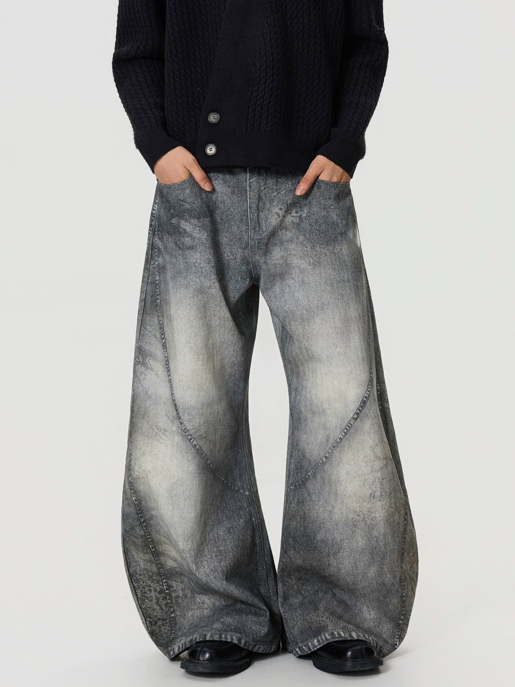 BTSG 3D Digital Printing Stitching Scimitar Jeans