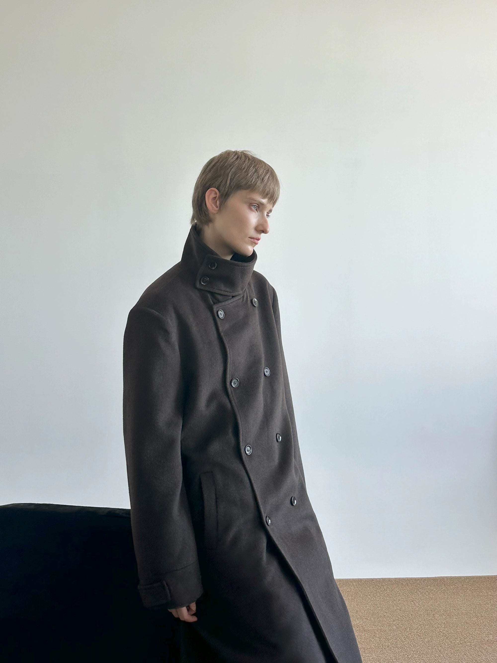 COLN Wool Double-breasted Stand-up Coat