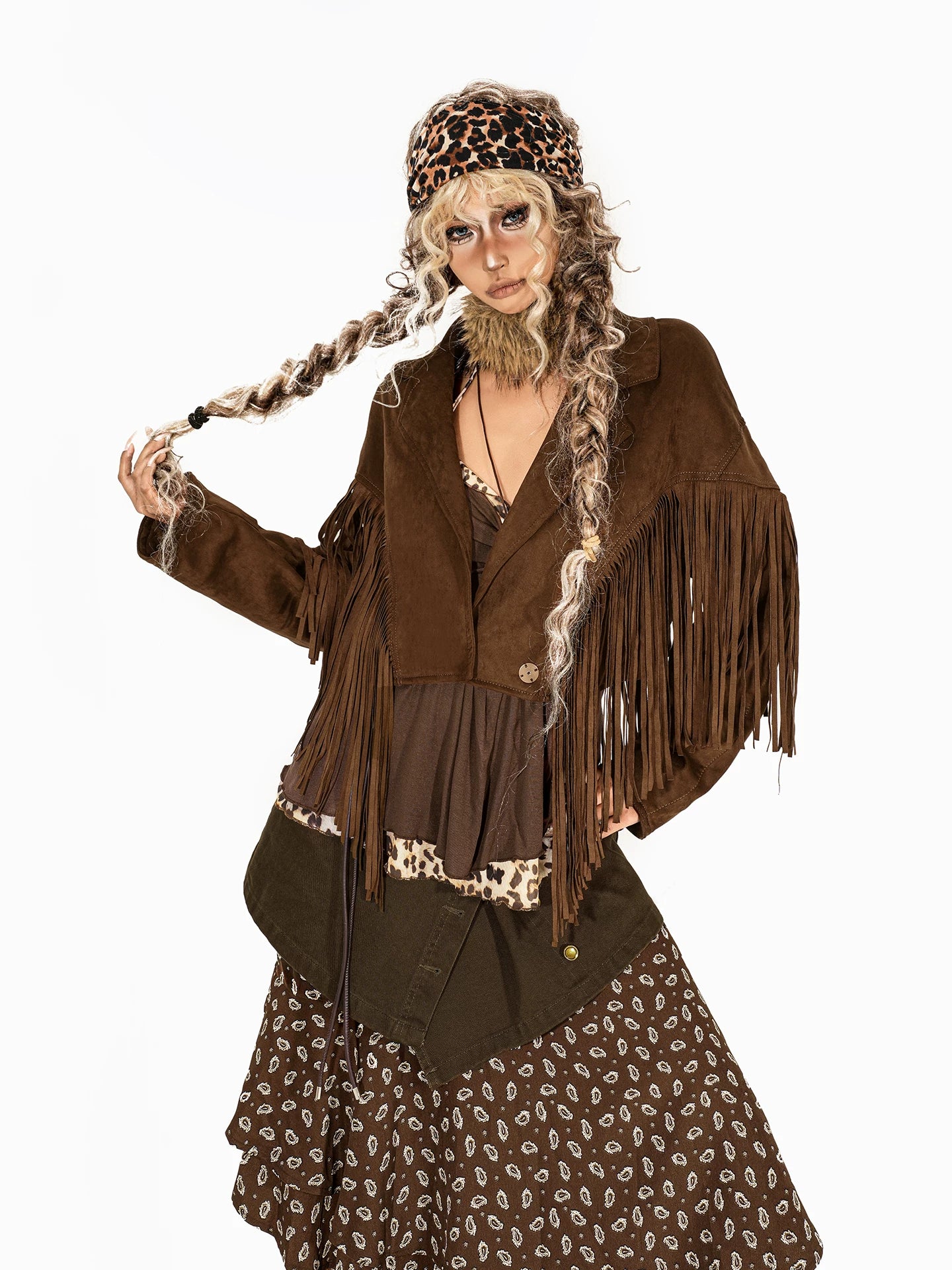 Arielink Vintage Aged Suede Fringed Short Coat