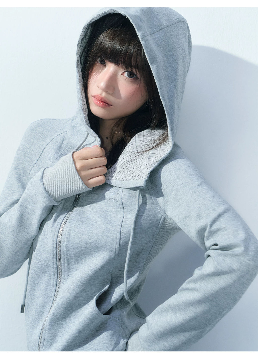 Ablueberry Slimming Paneled Plaid Hooded Jacket
