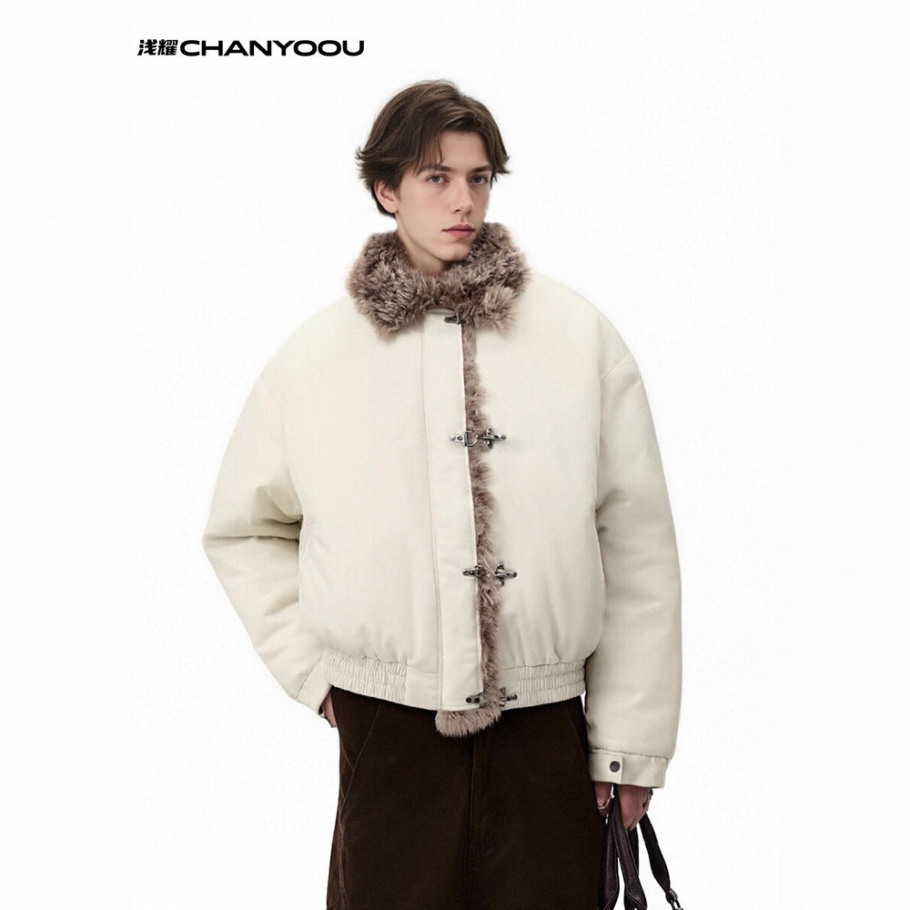 CHANYOOU Vintage Plane Button Fur Collar Jacket