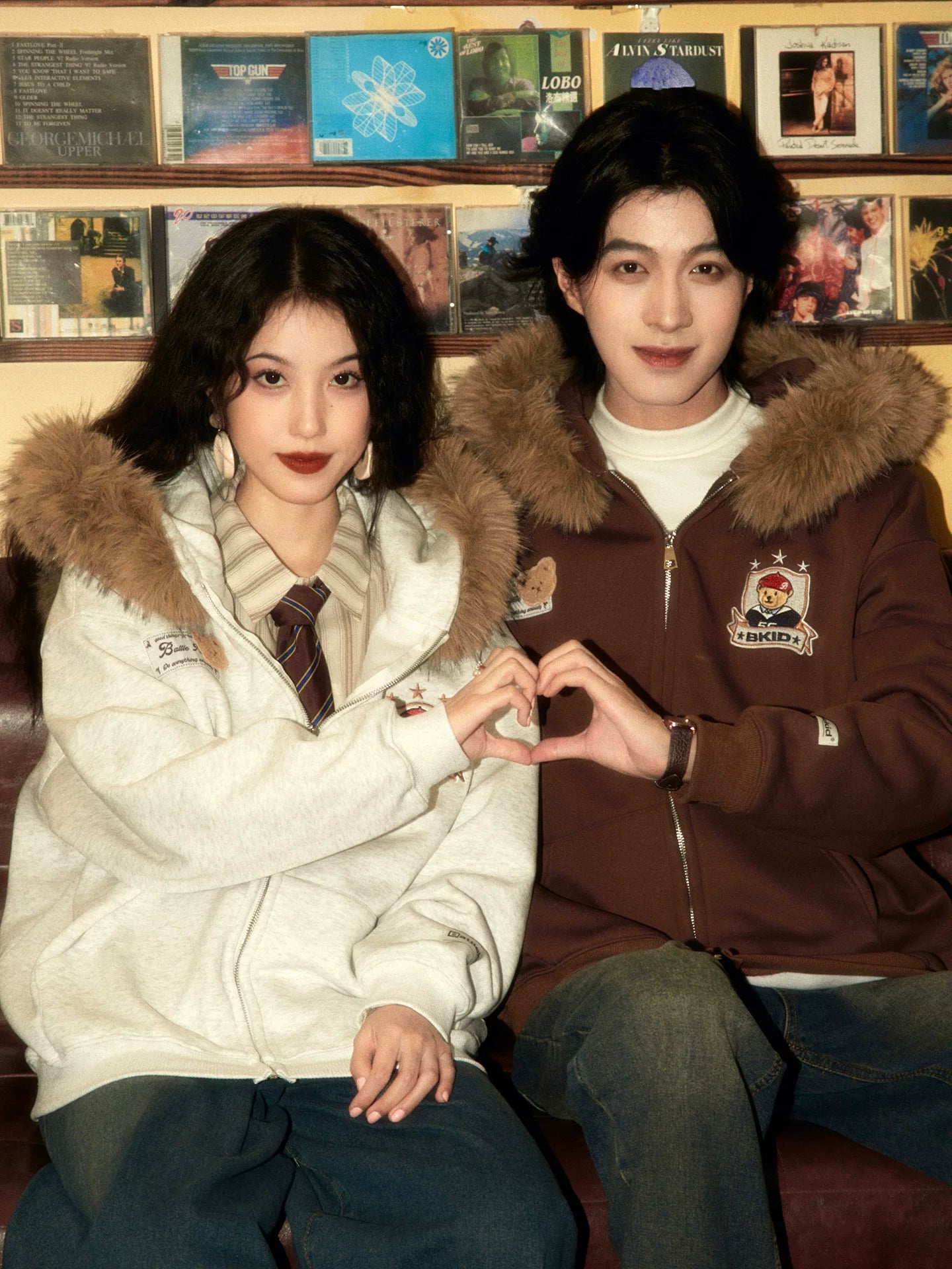 ALOHA Removable Fur Collar Bear-eared Hooded Fleece Sweater