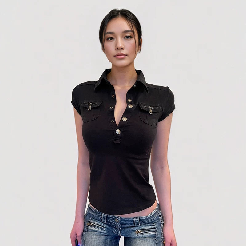 FUNOFF Retro Lapel Waist Tee