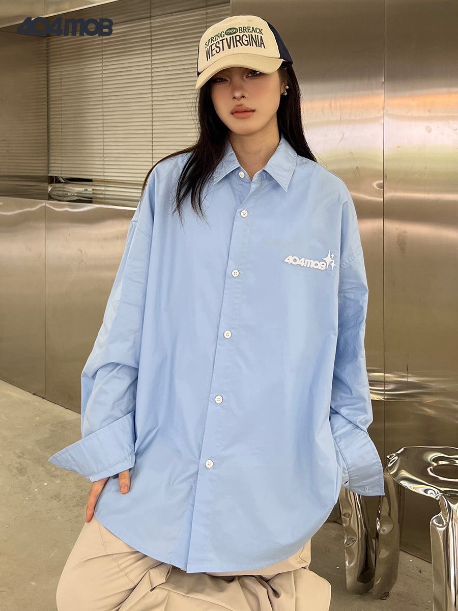 404MOB Embroidery Contrast Color Long Sleeve Shirt