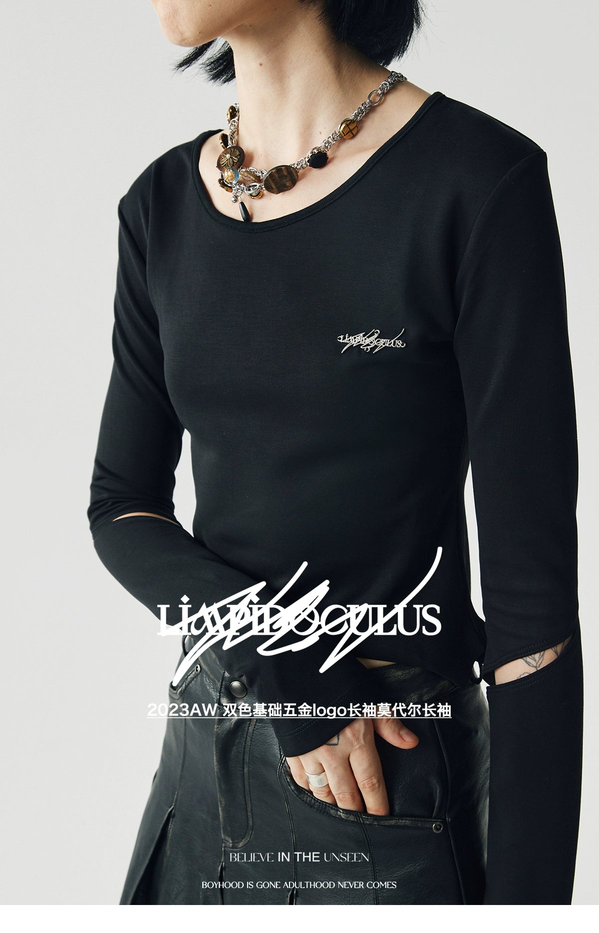 LIMPIDOCULUS Curve Short Hand Sewn Logo Hollow Long Sleeve