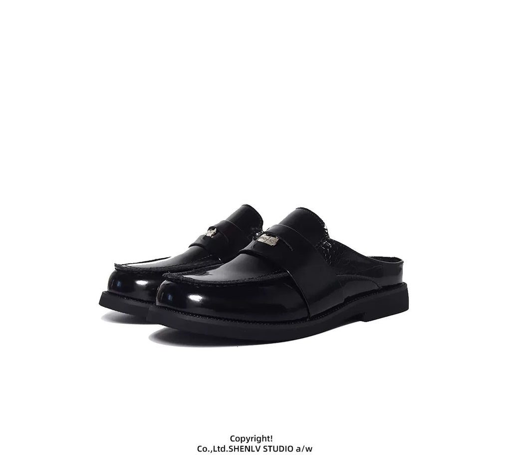 SHENLV STUDIO Glossy One-pedal Casual Leather Slippers