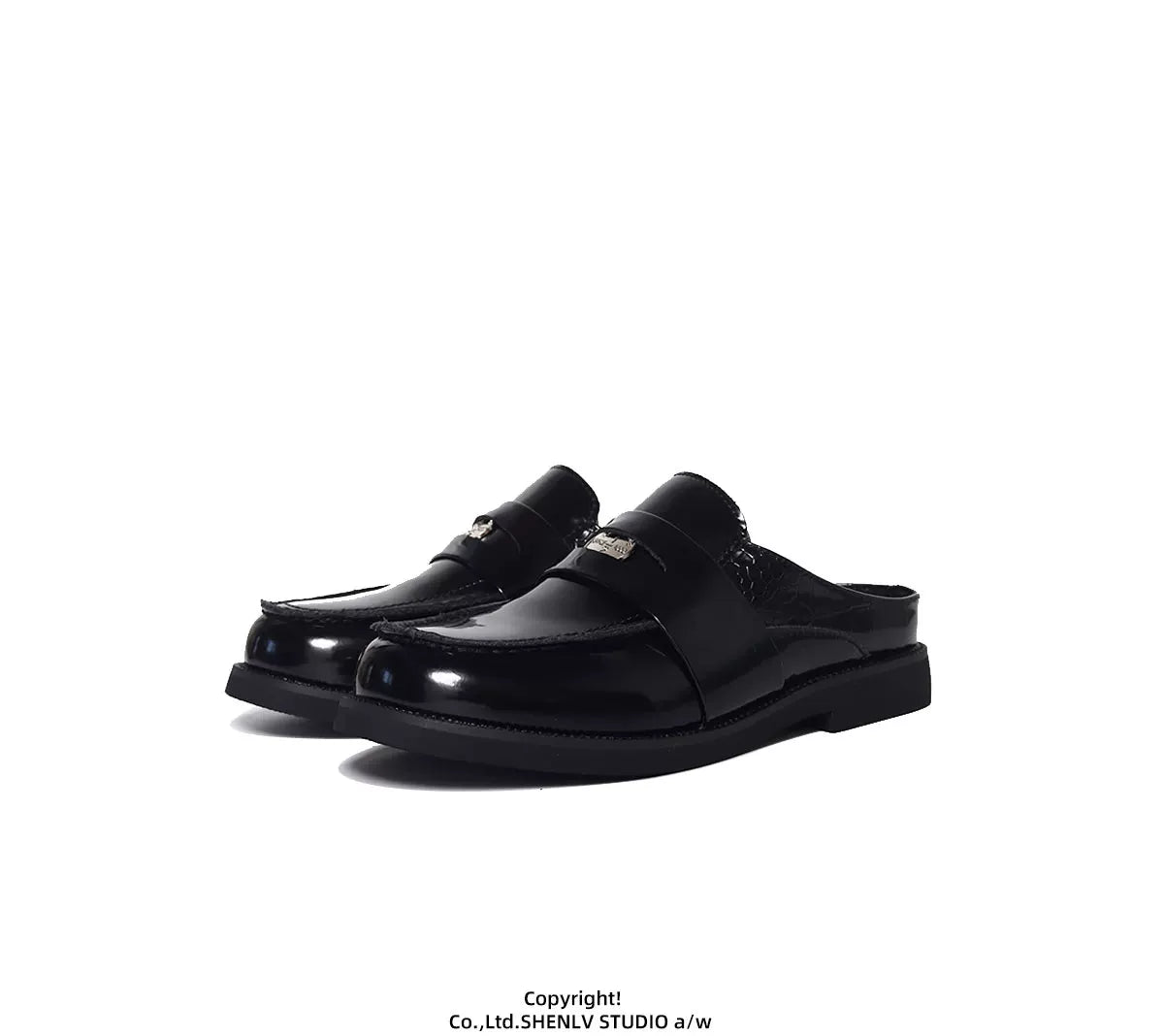 SHENLV STUDIO Glossy One-pedal Casual Leather Slippers