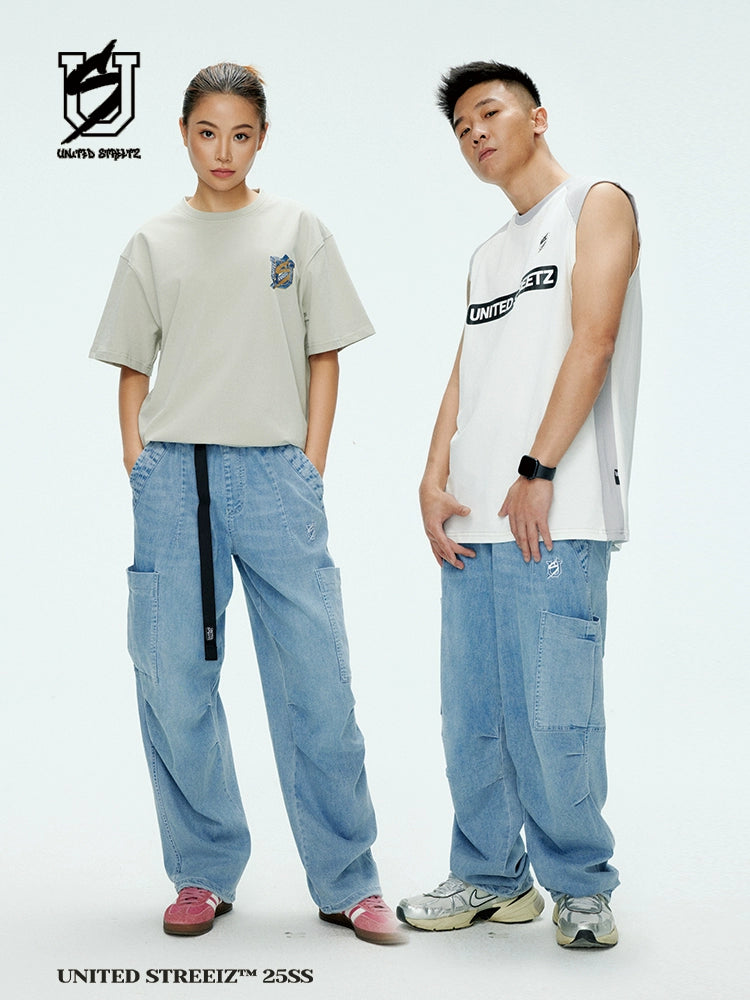 US Vintage Elastic Waist Ribbon Jeans