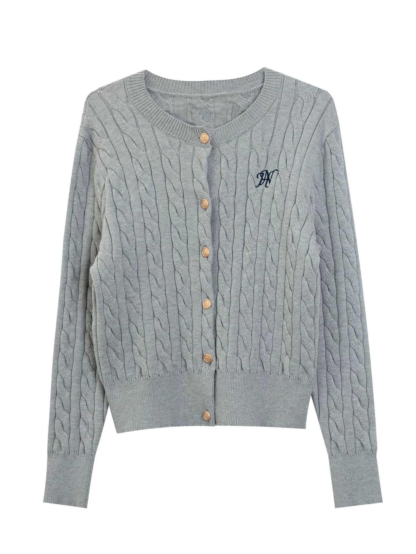 LOVEHEYNEW Embroidered Twisted Crew-neck Knitted Cardigan