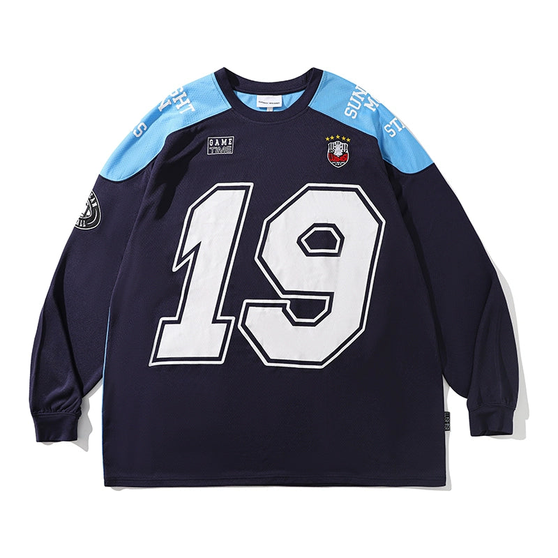 LUSHISI Shoulder Sleeve Stamp Print Contrasting Color Long Sleeve