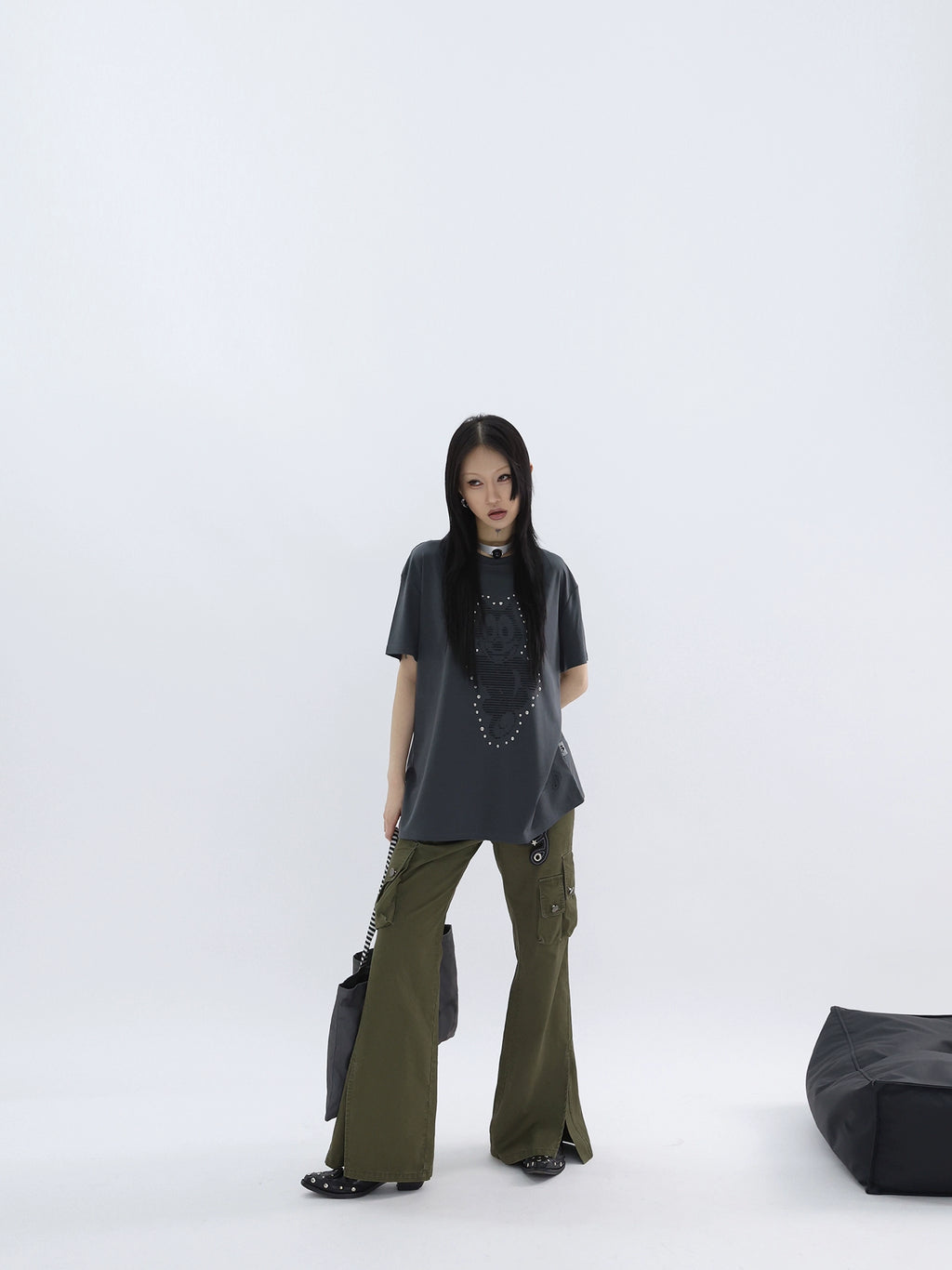 FUZZYKON Retro Portrait Printing Tooling Flared Pants