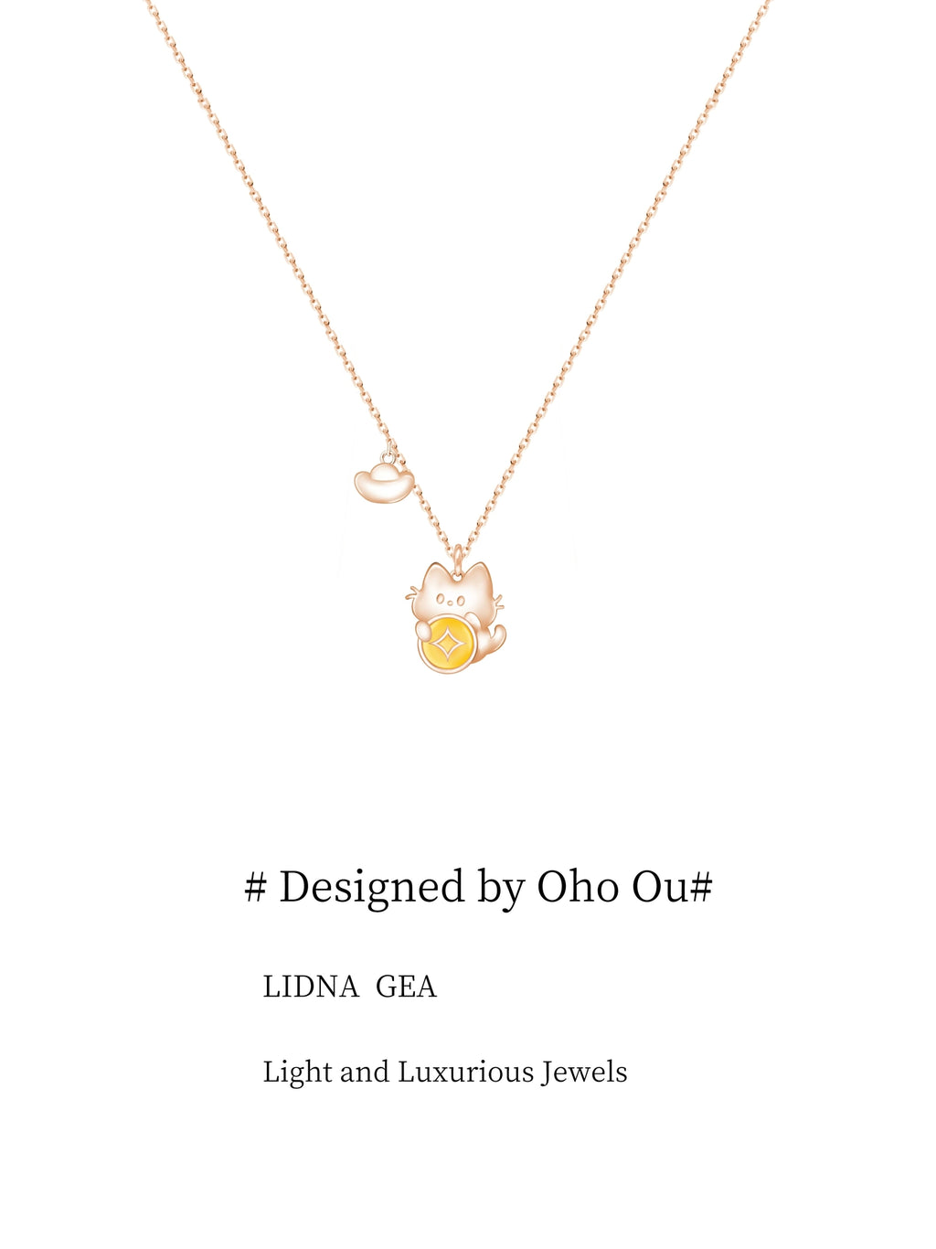 Oho Ou Gold Cat Premium Niche Necklace