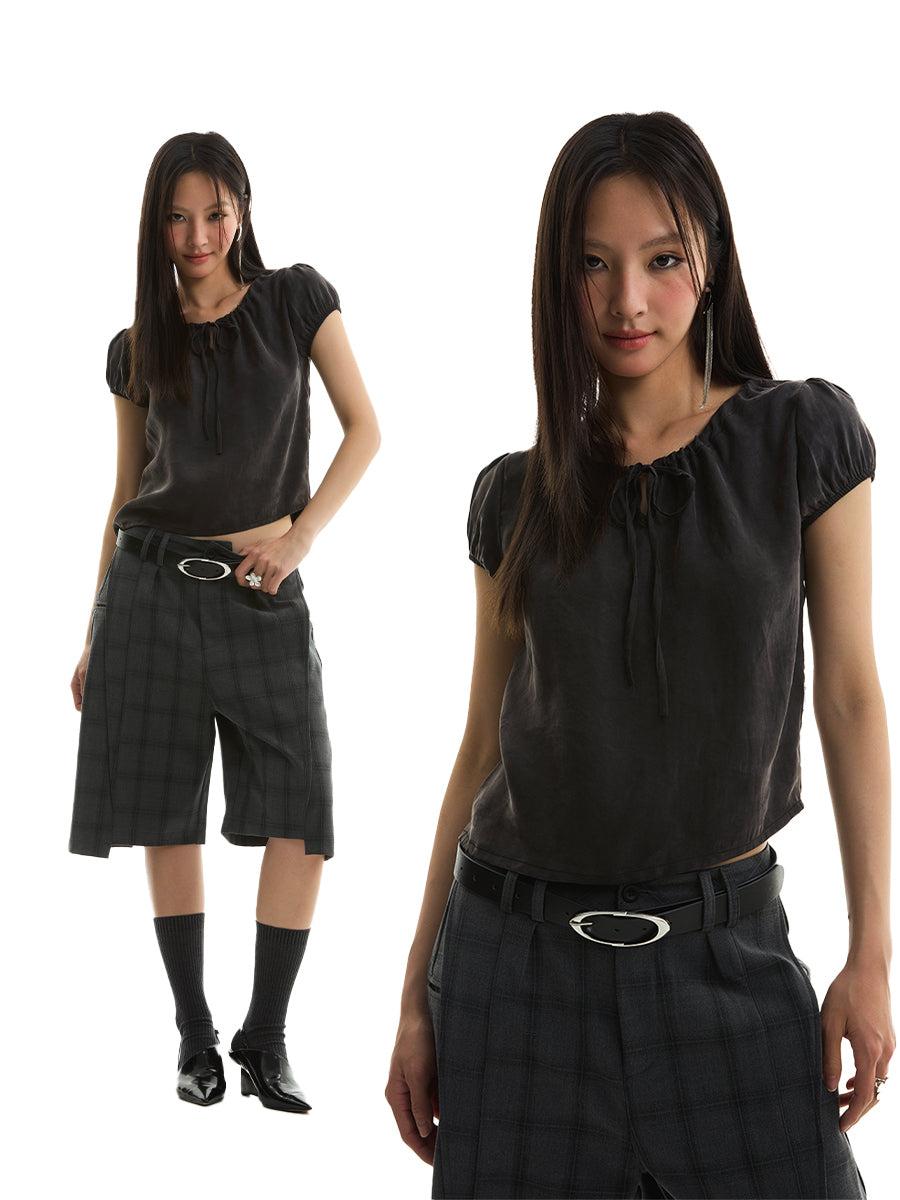 FUNKYFUN Drawstring Rubber Band Bubble Sleeve Tee
