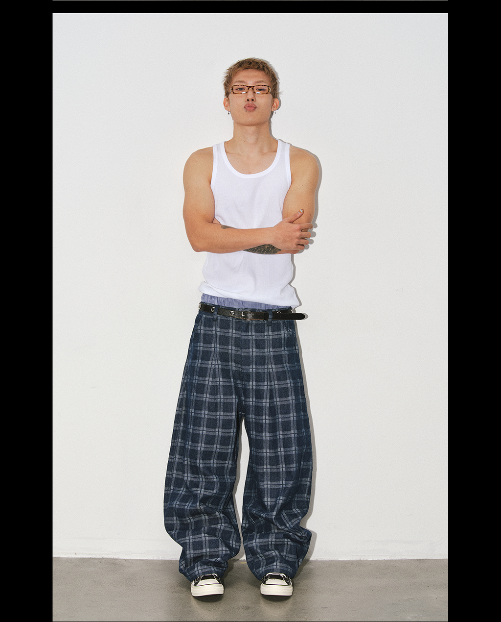 NOVACAM Retro Plaid Wide-leg Slacks
