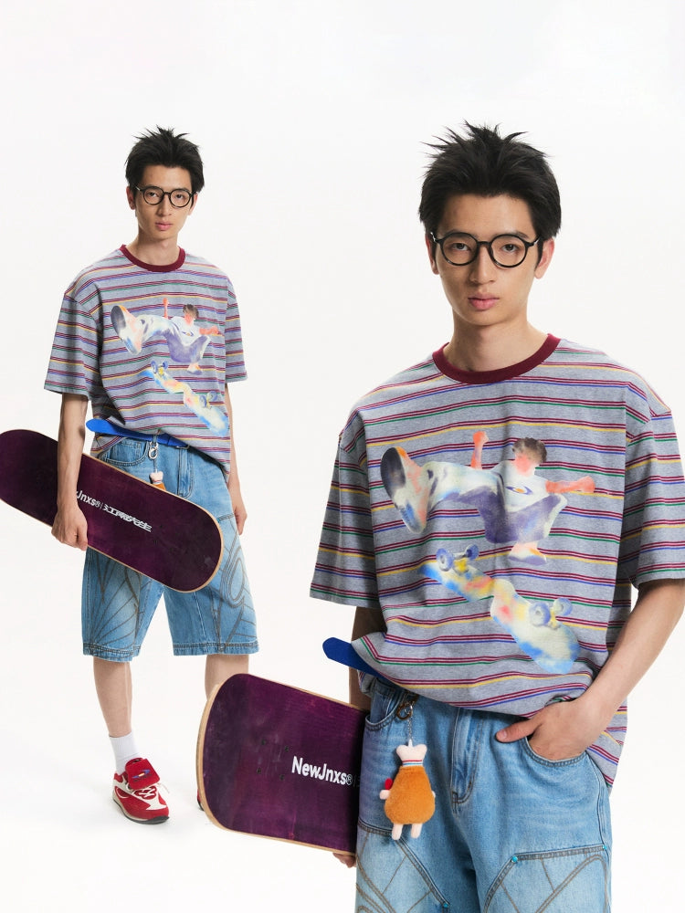 NewJNXS Juvenile Sense Casual Contrasting Striped Tee