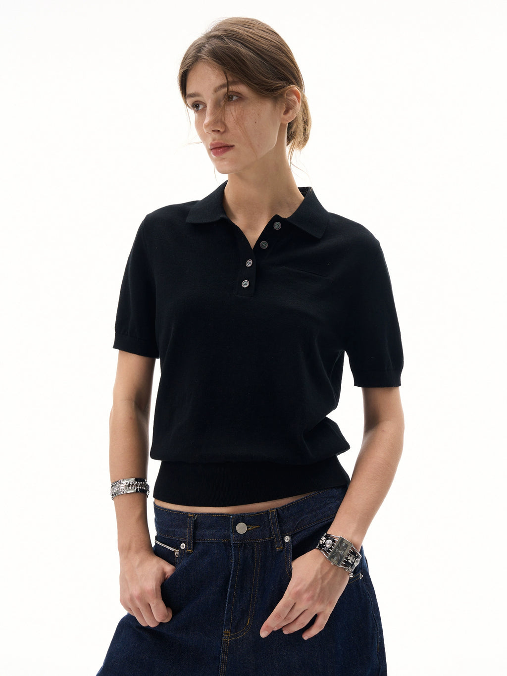 MADWITCH Vintage Front Shoulder Knitted Slim Tee