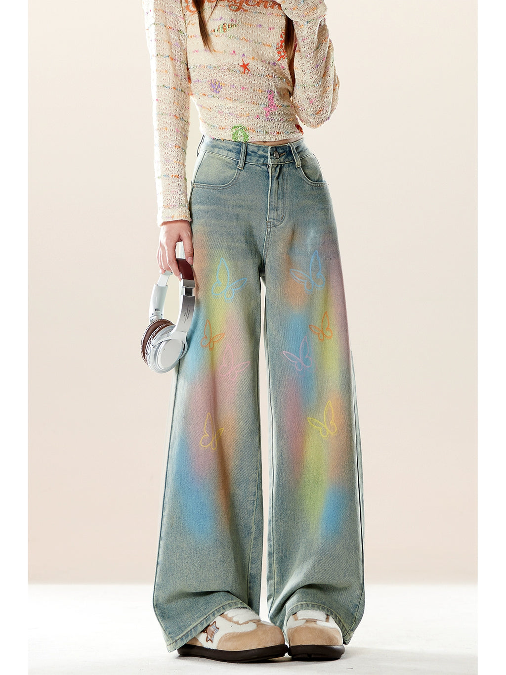 ZRSEE Vintage Drape Wide Leg Jeans