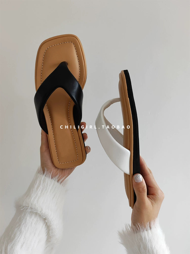 CHILIGIRL Square Head Non-slip Flat Bottom Pinch Slippers