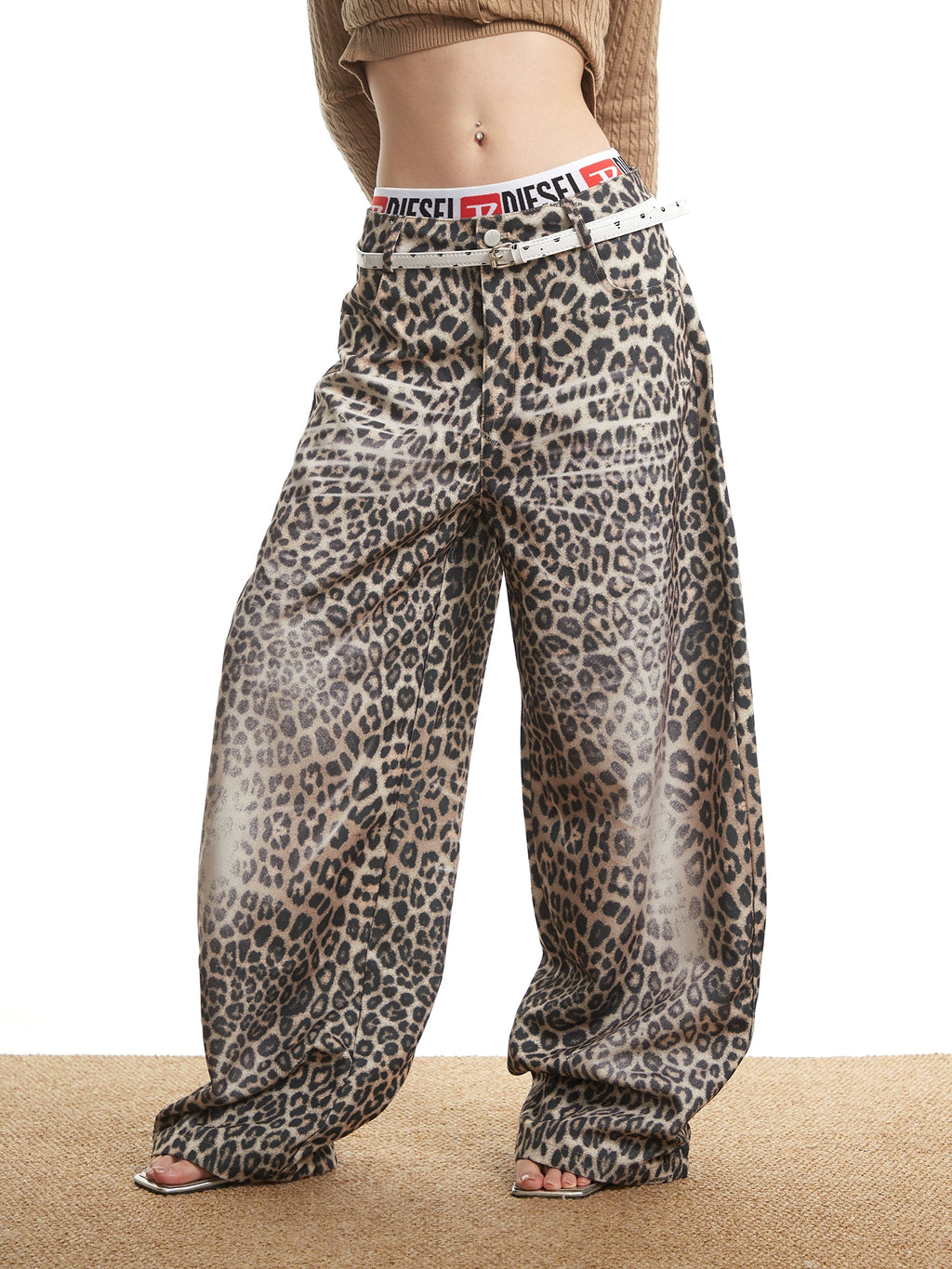 Mershier Leopard Wide Leg Loose Straight Jeans