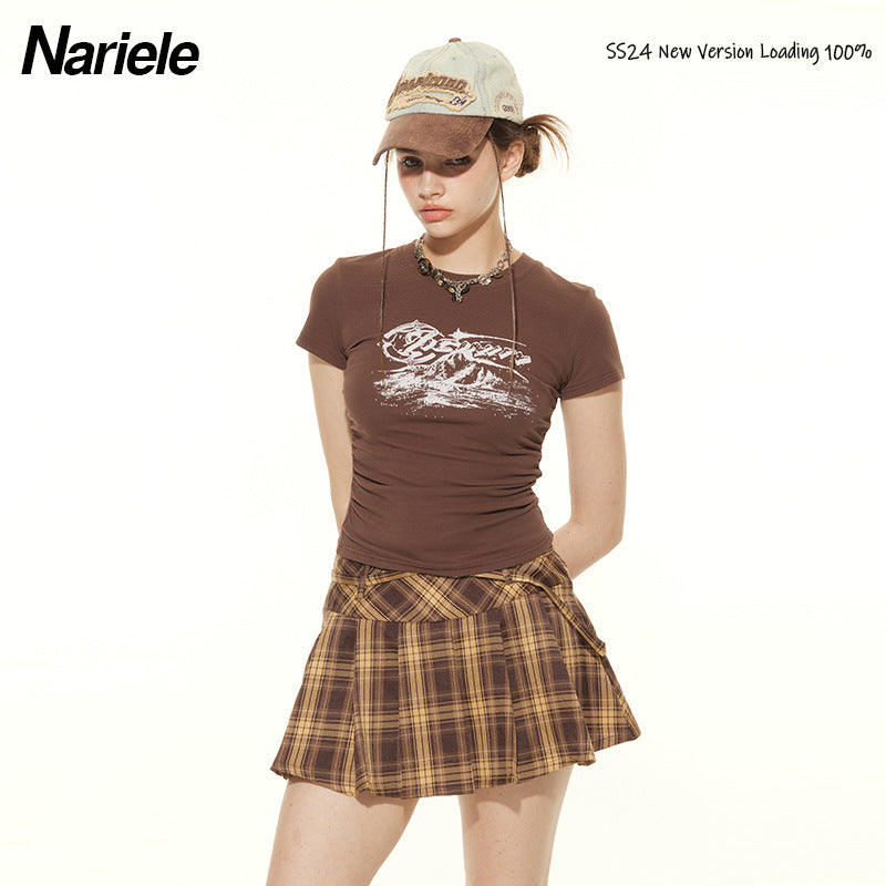Nariele Slim Skinny Printed Crew Neck Tee