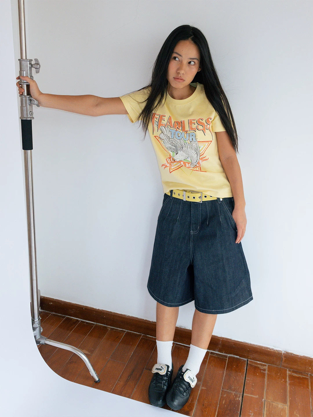 FUNKYFUN Do Old Rock Print Front Shoulder Tee