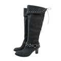 Mooreyu Rivet Leather Belt Buckle High Heel Boots