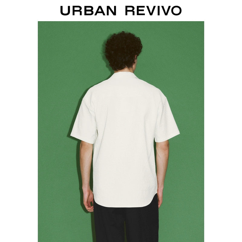 URBAN REVIVO Textured Plaid Short-sleeved Open Shirt