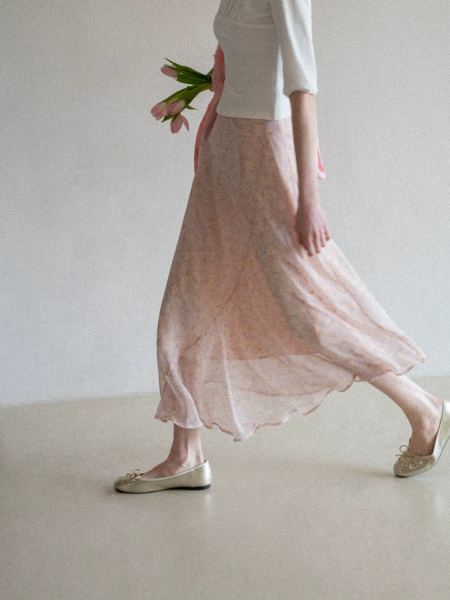 EGGKA Irregular Drape Elegant Floral Skirt